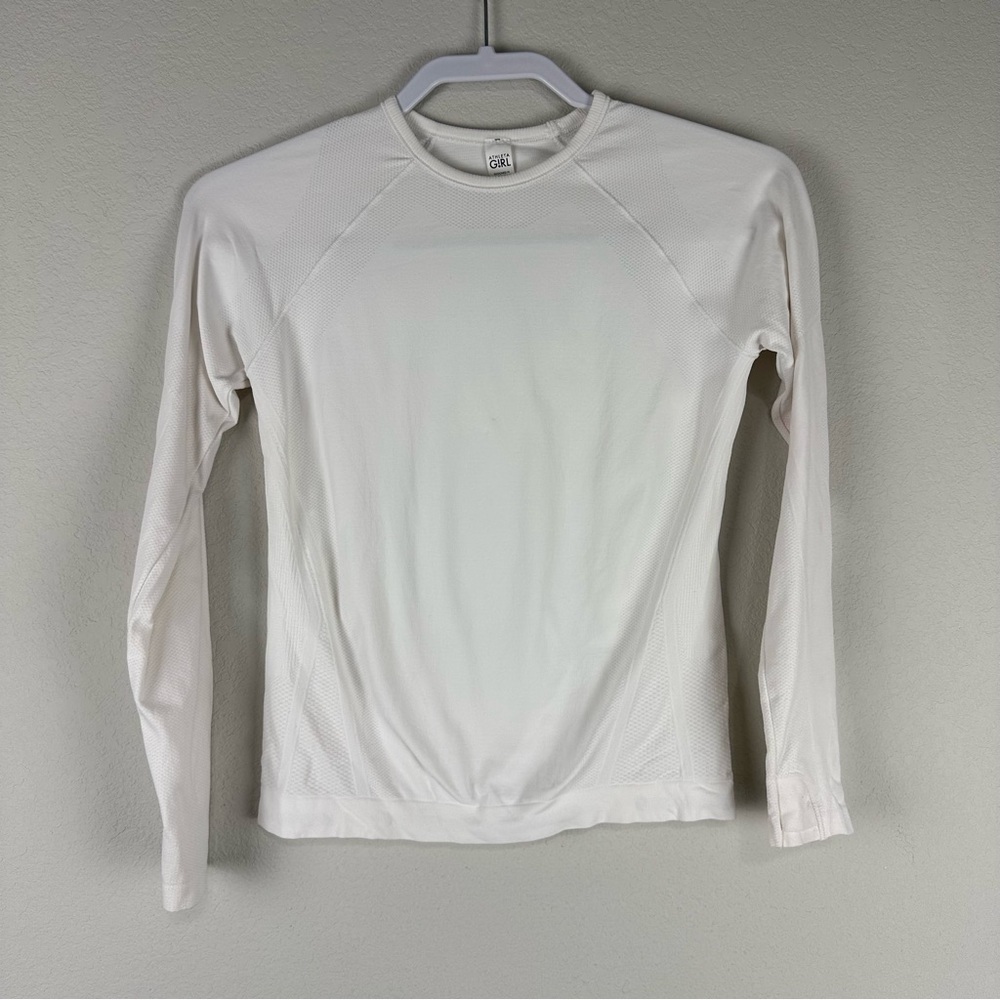 Athleta Girl Off White Power Up Seamless Long Sleeve Athletic Top Size Medium